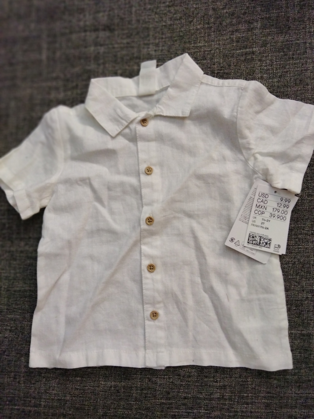 H&M White Short-Sleeve Linen-Style Kids Button-Down Shirt